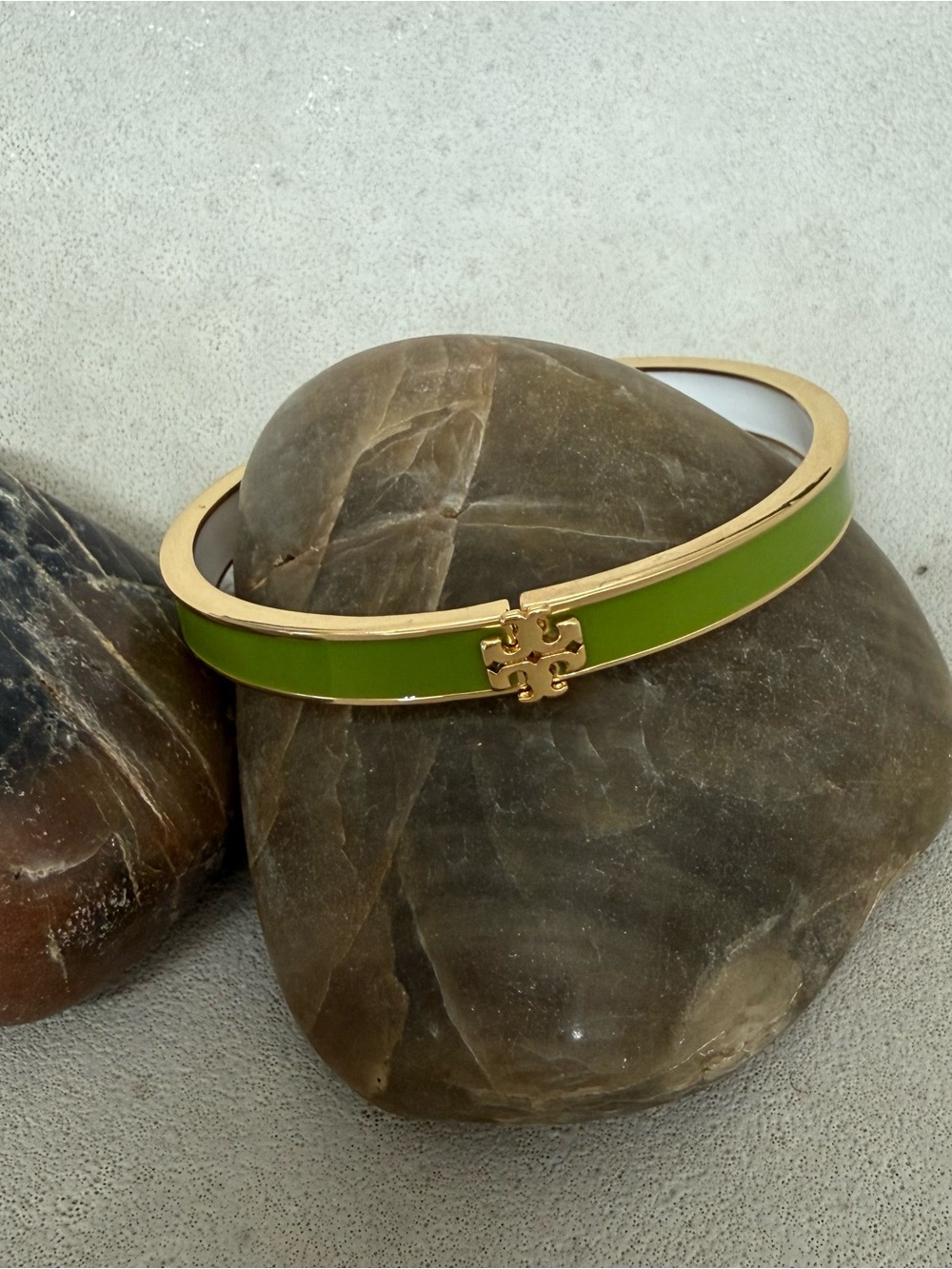 Tory Burch Green Enamel Logo Hinge Bracelet